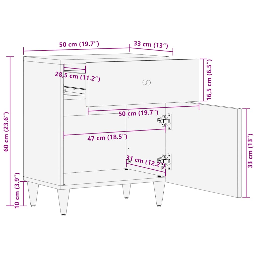 Table de chevet gris clair 50x33x60 cm bois de manguier massif Tables de chevet vidaXL