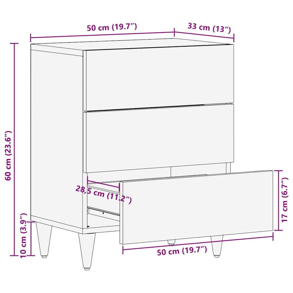 Table de chevet gris clair 50x33x60 cm bois de manguier massif Tables de chevet vidaXL