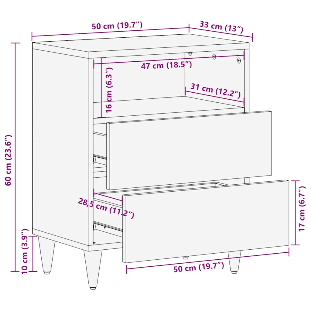 Table de chevet gris clair 50x33x60 cm bois de manguier massif Tables de chevet vidaXL