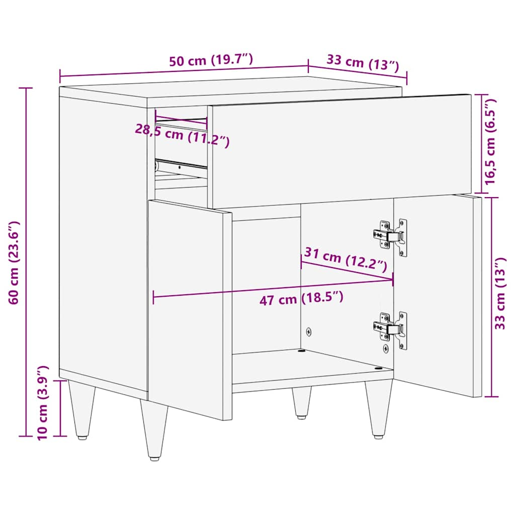 Table de chevet gris clair 50x33x60 cm bois de manguier massif Tables de chevet vidaXL