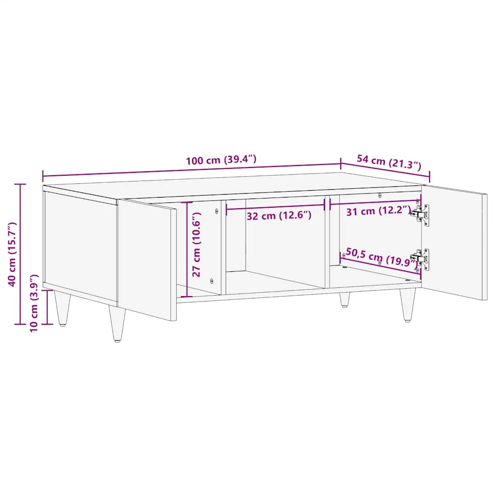 Table basse gris clair 100x54x40 cm bois massif de manguier Tables basses vidaXL