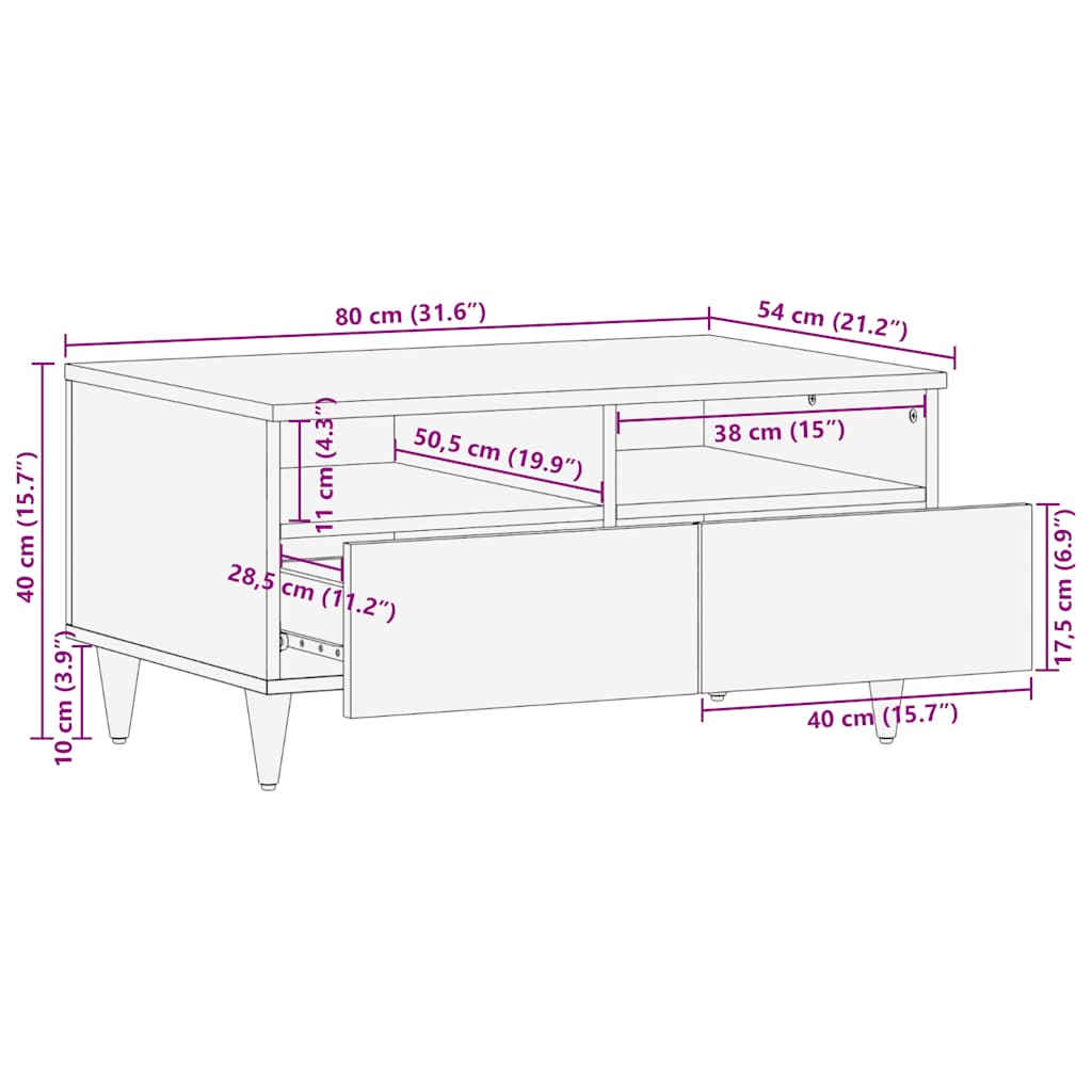 Table basse gris clair 80x54x40 cm bois massif de manguier Tables basses vidaXL