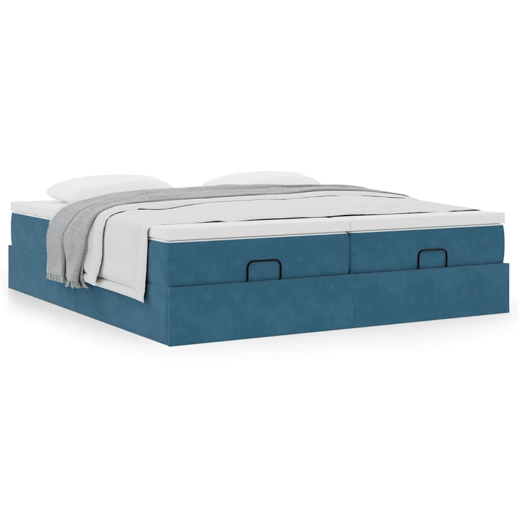 Cadre de lit ottoman avec matelas bleu foncé 160x200 cm velours Lits & cadres de lit vidaXL   