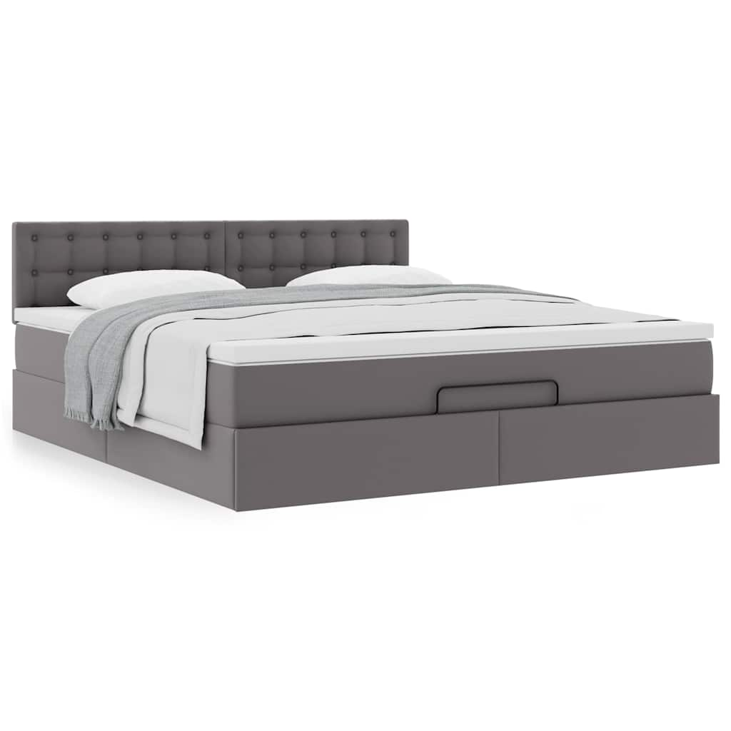 Cadre de lit ottoman avec matelas gris 180x200 cm similicuir Lits & cadres de lit vidaXL