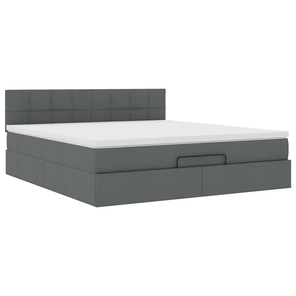 Cadre de lit ottoman avec matelas gris foncé 180x200 cm tissu Lits & cadres de lit vidaXL