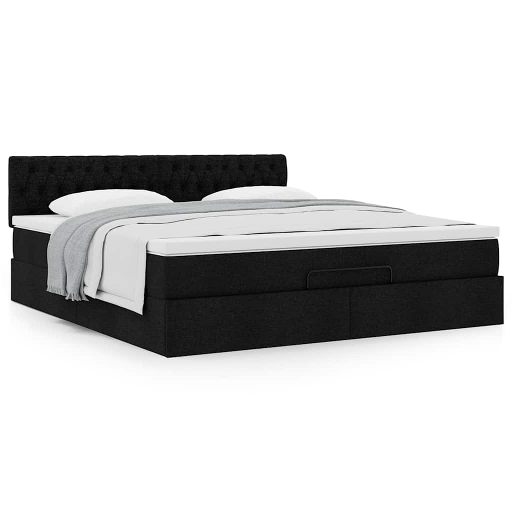 Cadre de lit ottoman avec matelas noir 180x200 cm tissu Lits & cadres de lit vidaXL