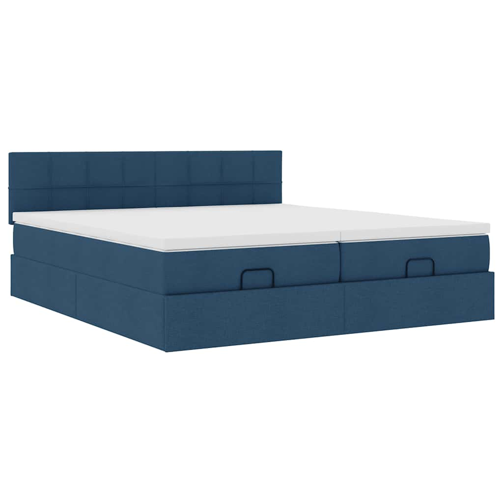 Cadre de lit ottoman avec matelas bleu 180x200 cm tissu Lits & cadres de lit vidaXL