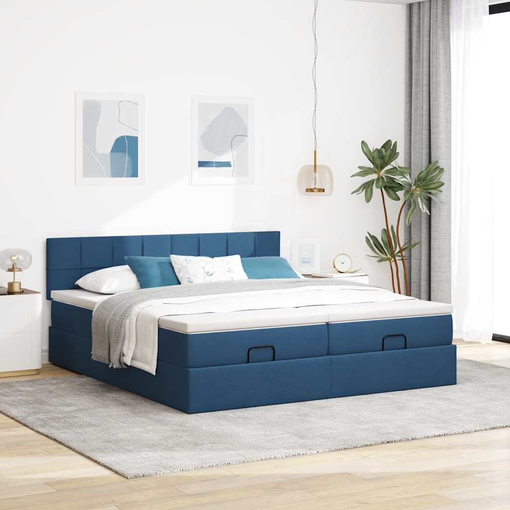 Cadre de lit ottoman avec matelas bleu 180x200 cm tissu Lits & cadres de lit vidaXL