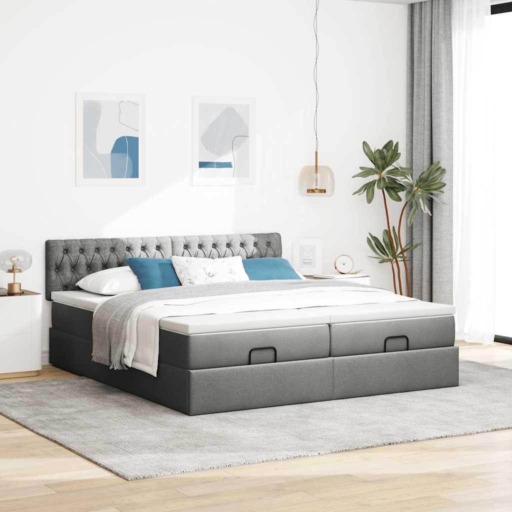 Cadre de lit ottoman avec matelas gris foncé 180x200cm tissu Lits & cadres de lit vidaXL