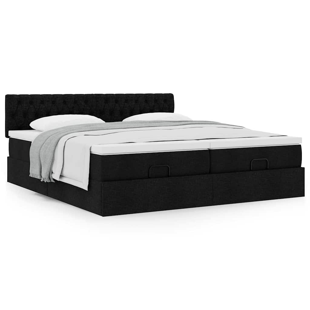 Cadre de lit ottoman avec matelas noir 180x200cm tissu Lits & cadres de lit vidaXL