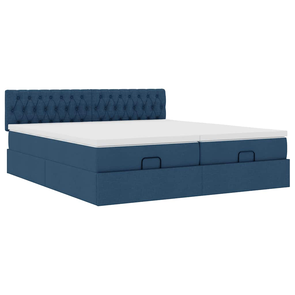 Cadre de lit ottoman avec matelas bleu 180x200 cm tissu Lits & cadres de lit vidaXL