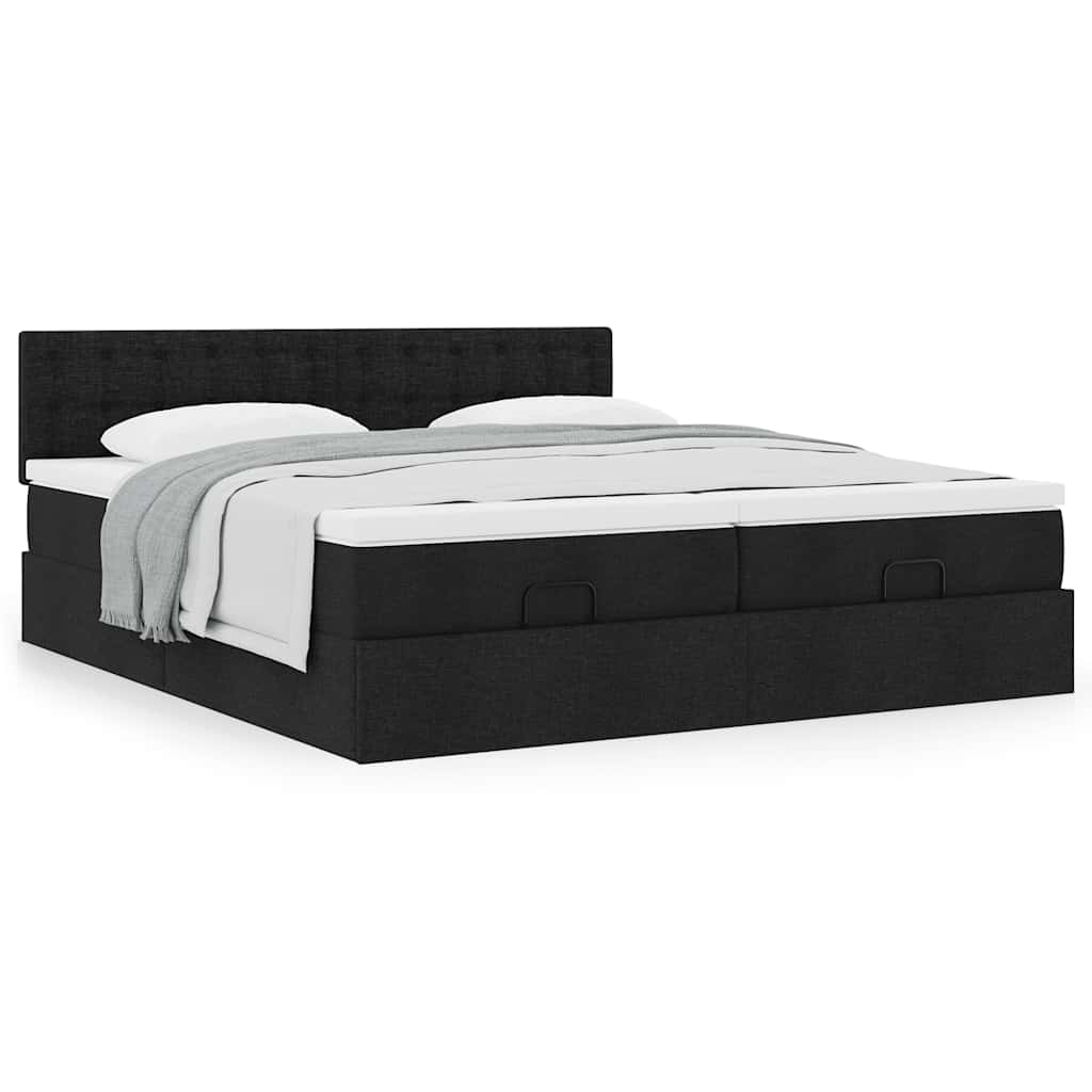 Cadre de lit ottoman avec matelas noir 180x200cm tissu Lits & cadres de lit vidaXL