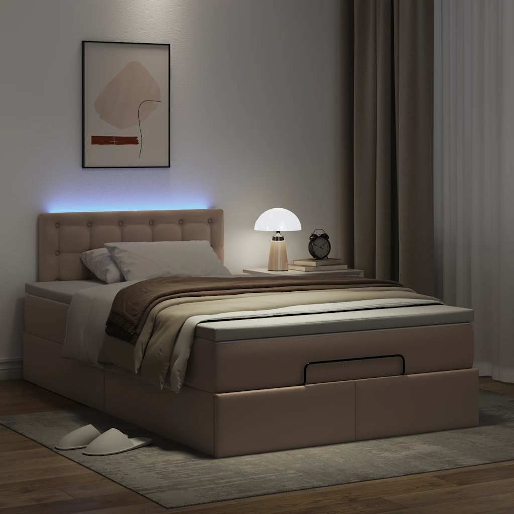 Lit ottoman avec matelas & LED cappuccino 120x190cm similicuir Lits & cadres de lit vidaXL