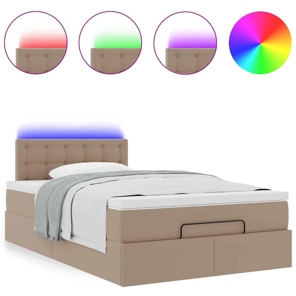 Lit ottoman avec matelas & LED cappuccino 120x190cm similicuir Lits & cadres de lit vidaXL