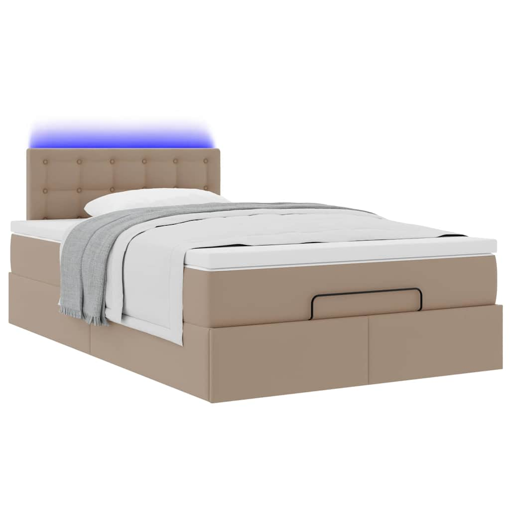 Lit ottoman avec matelas & LED cappuccino 120x190cm similicuir Lits & cadres de lit vidaXL