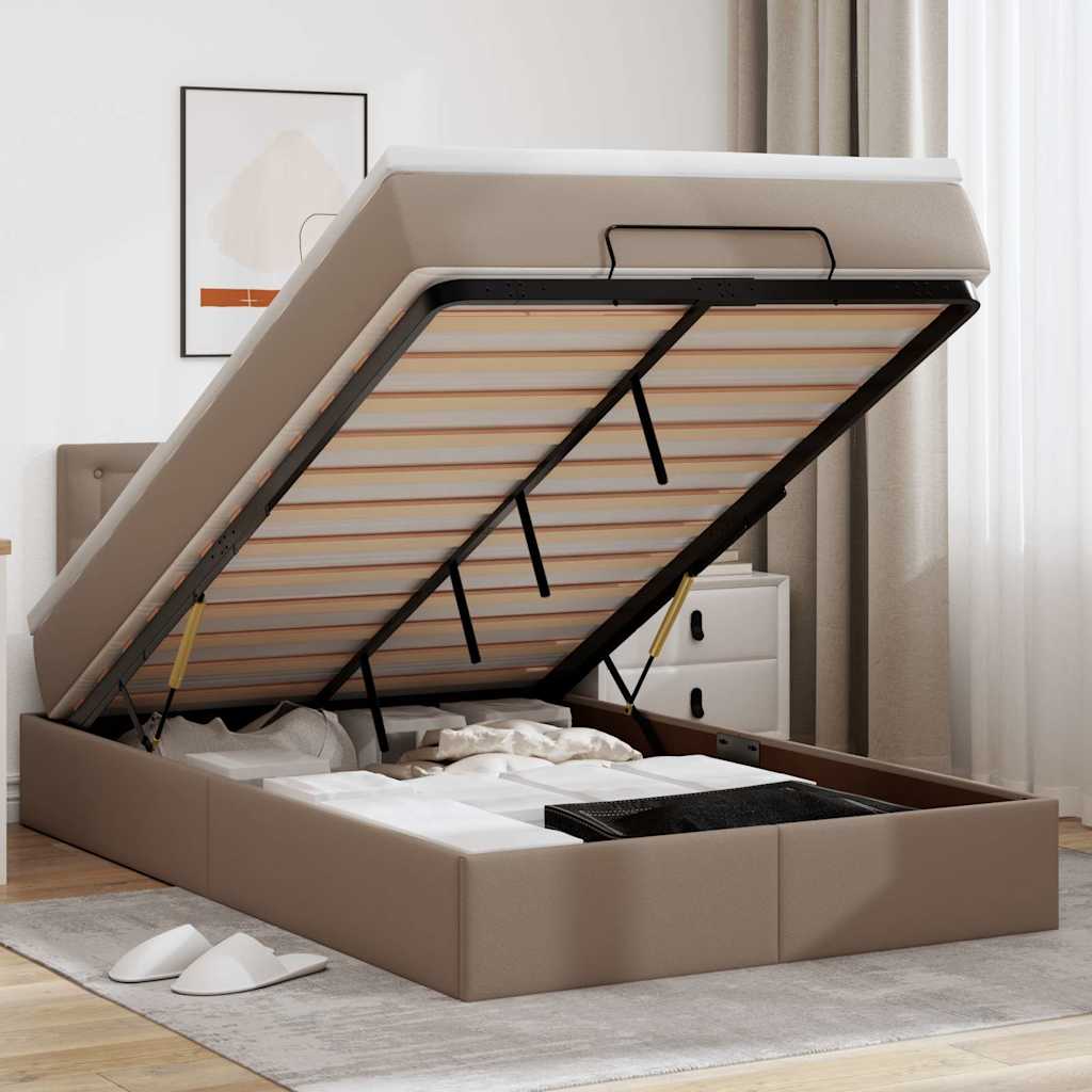 Lit ottoman avec matelas & LED cappuccino 120x190cm similicuir Lits & cadres de lit vidaXL