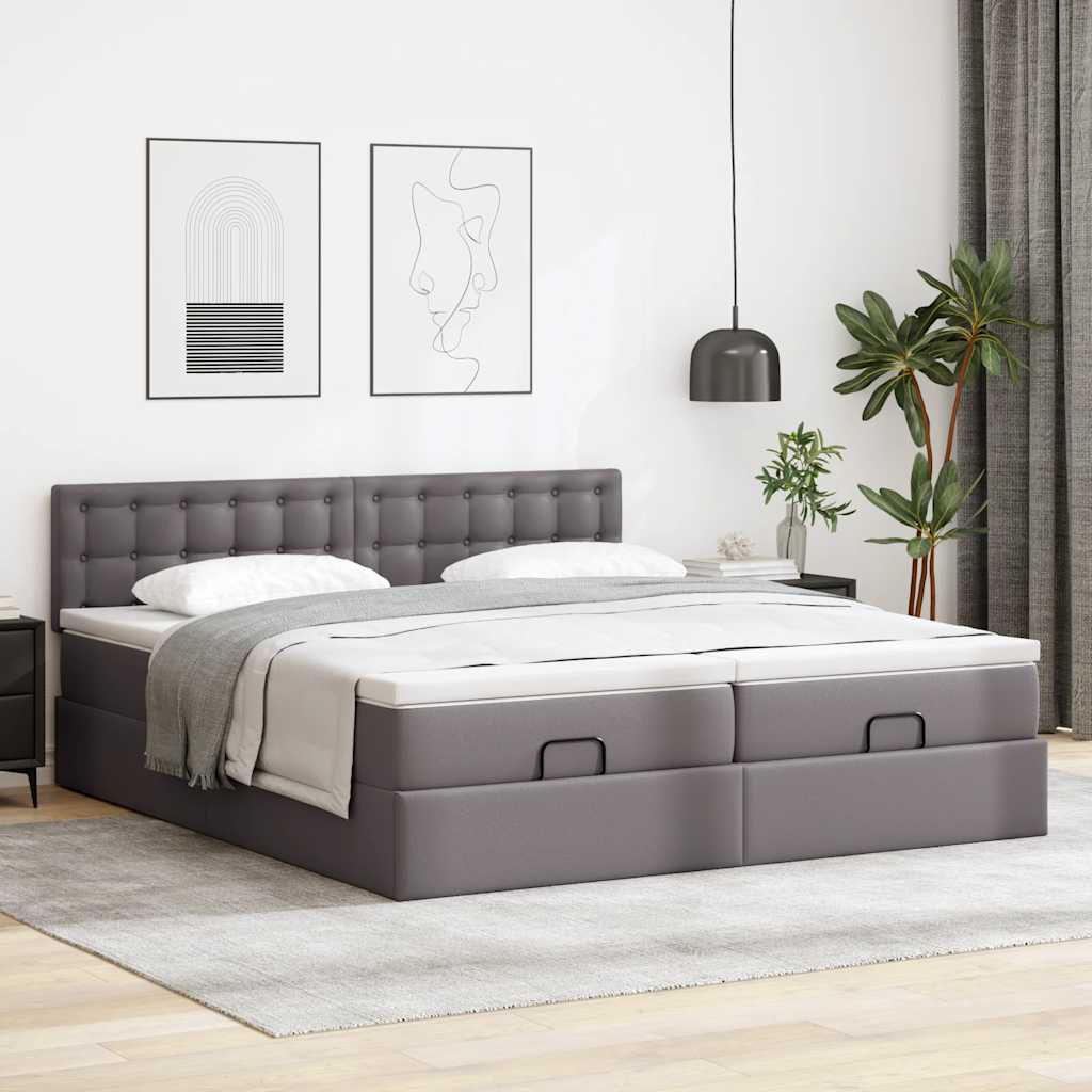 Cadre de lit ottoman avec matelas gris 180x200 cm similicuir Lits & cadres de lit vidaXL