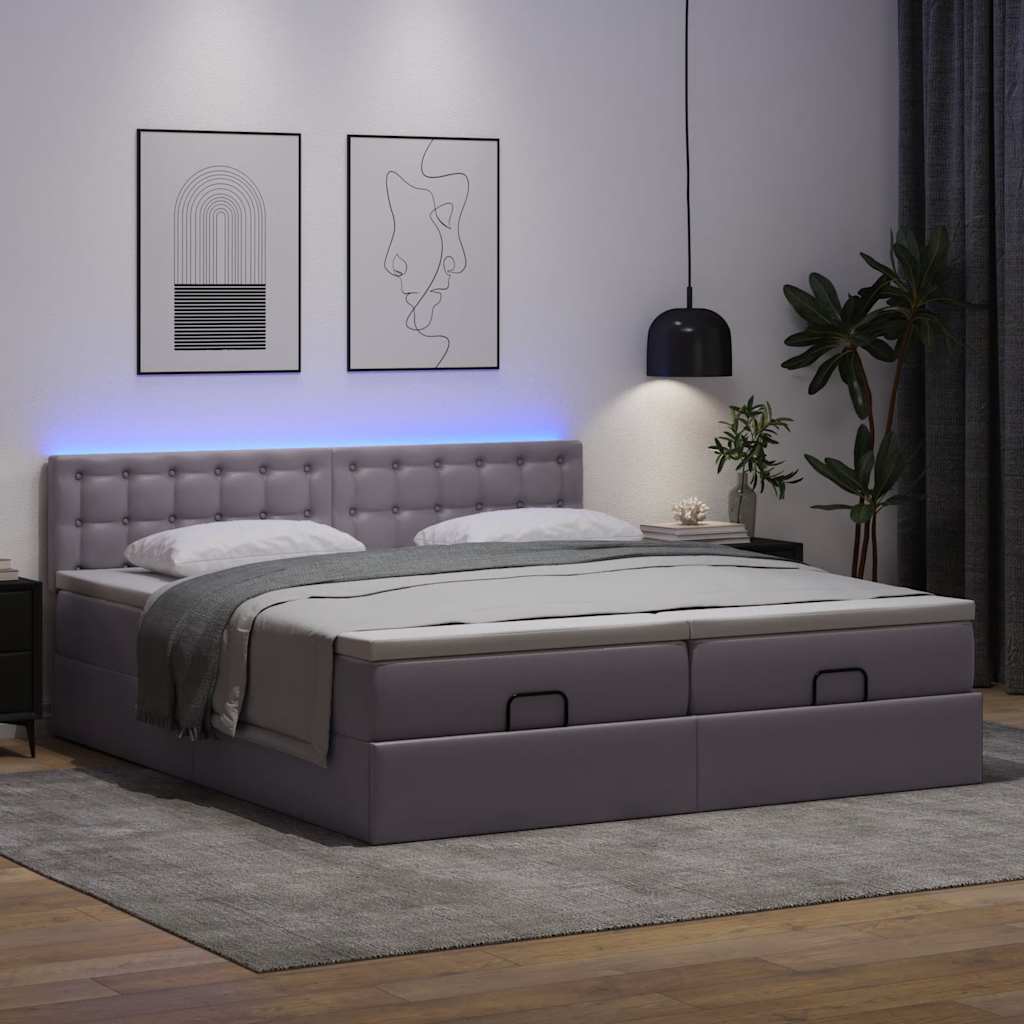 Cadre de lit ottoman avec matelas gris 180x200 cm similicuir Lits & cadres de lit vidaXL