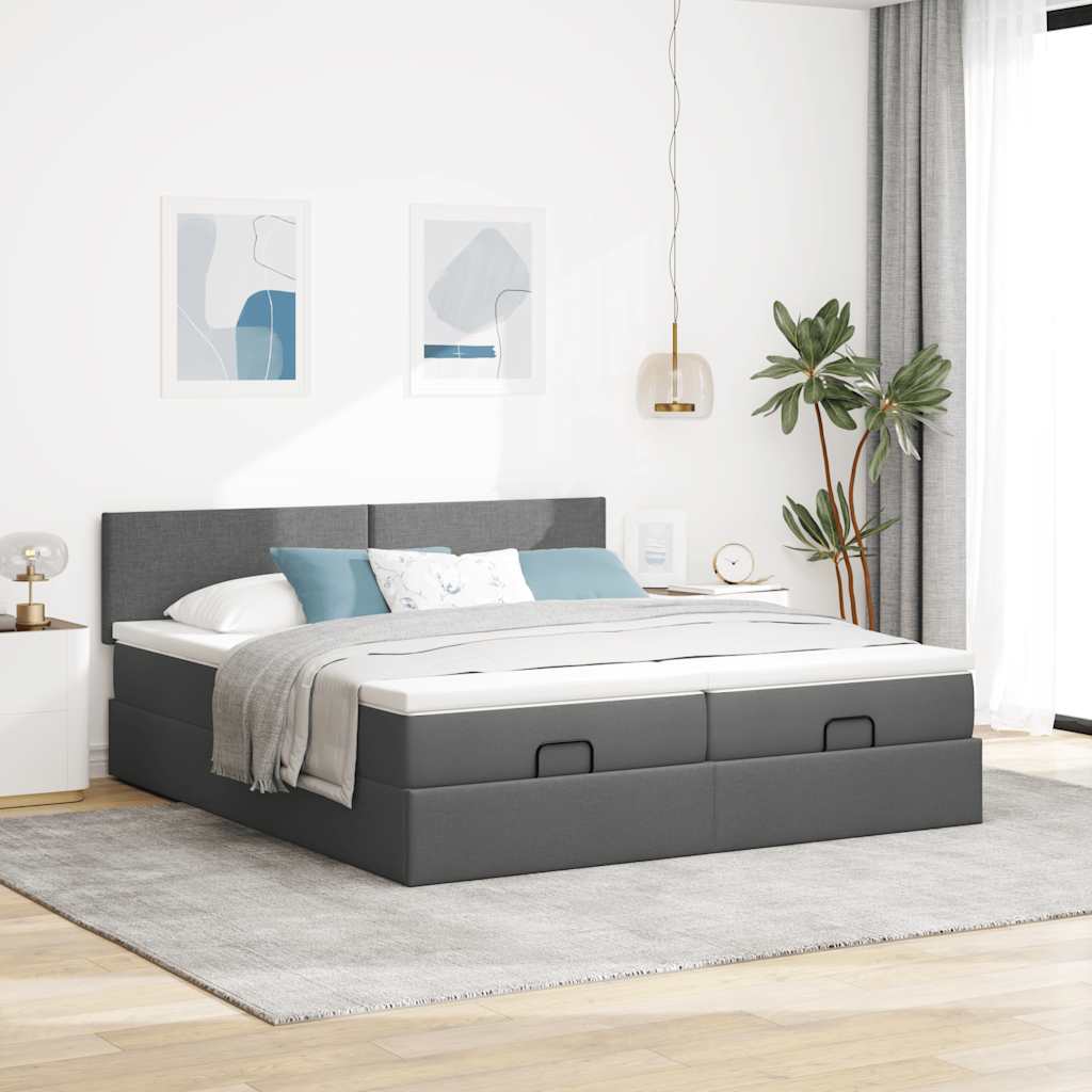 Cadre de lit ottoman avec matelas gris foncé 180x200cm tissu Lits & cadres de lit vidaXL