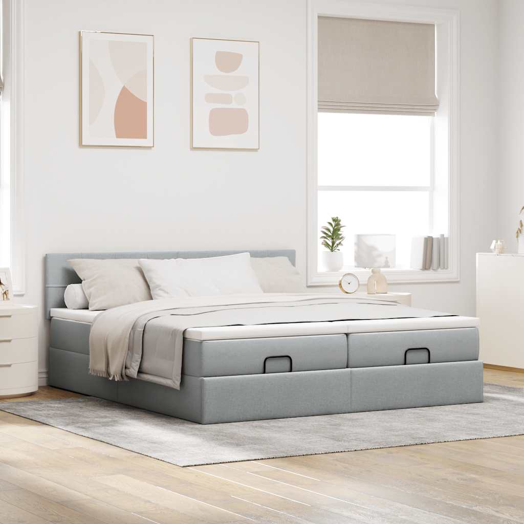 Cadre de lit ottoman et matelas gris clair 180x200cm tissu Lits & cadres de lit vidaXL