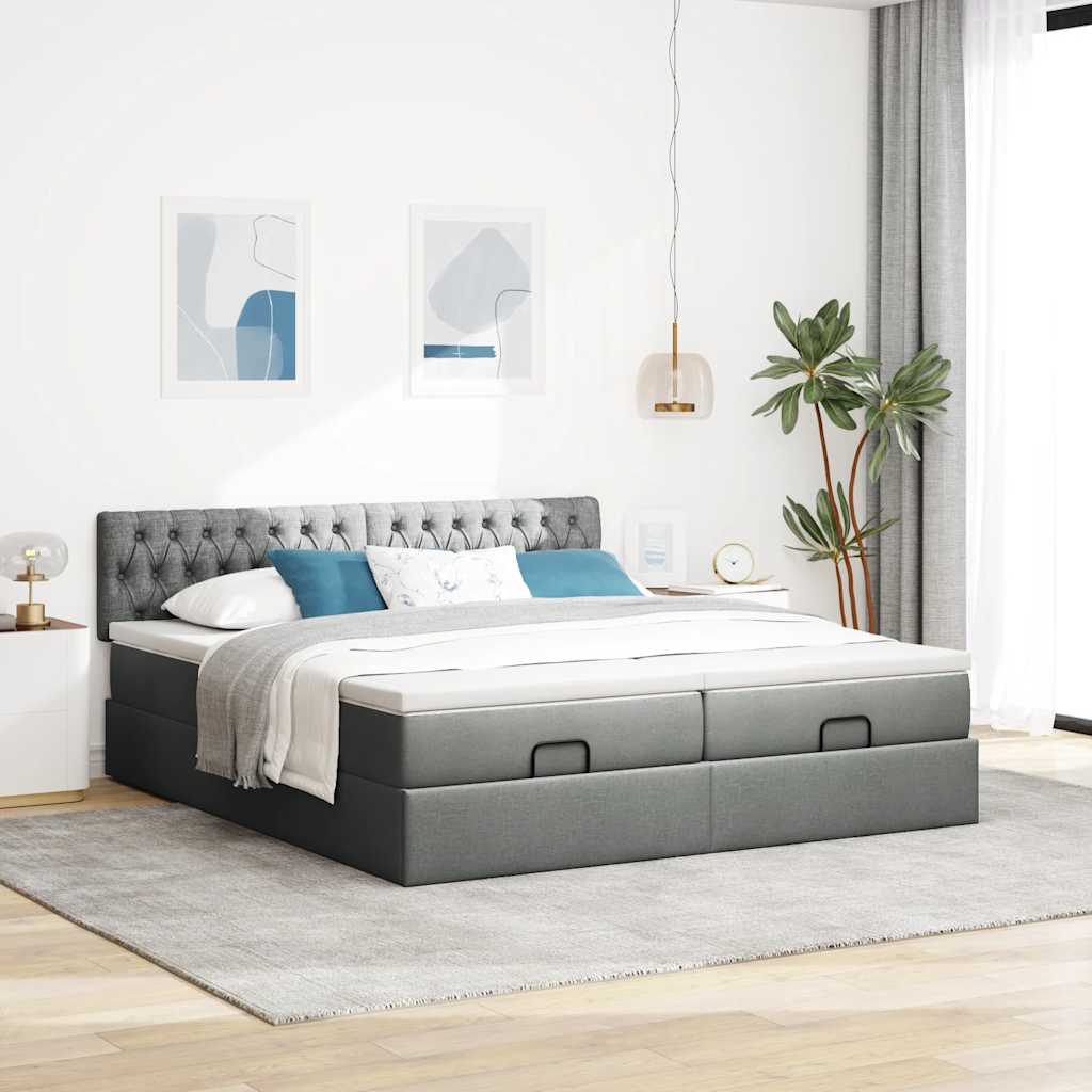 Cadre de lit ottoman avec matelas gris foncé 160x200cm tissu Lits & cadres de lit vidaXL