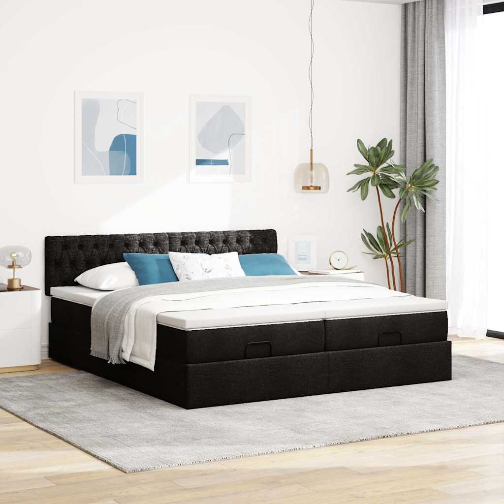 Cadre de lit ottoman avec matelas noir 160x200 cm tissu Lits & cadres de lit vidaXL