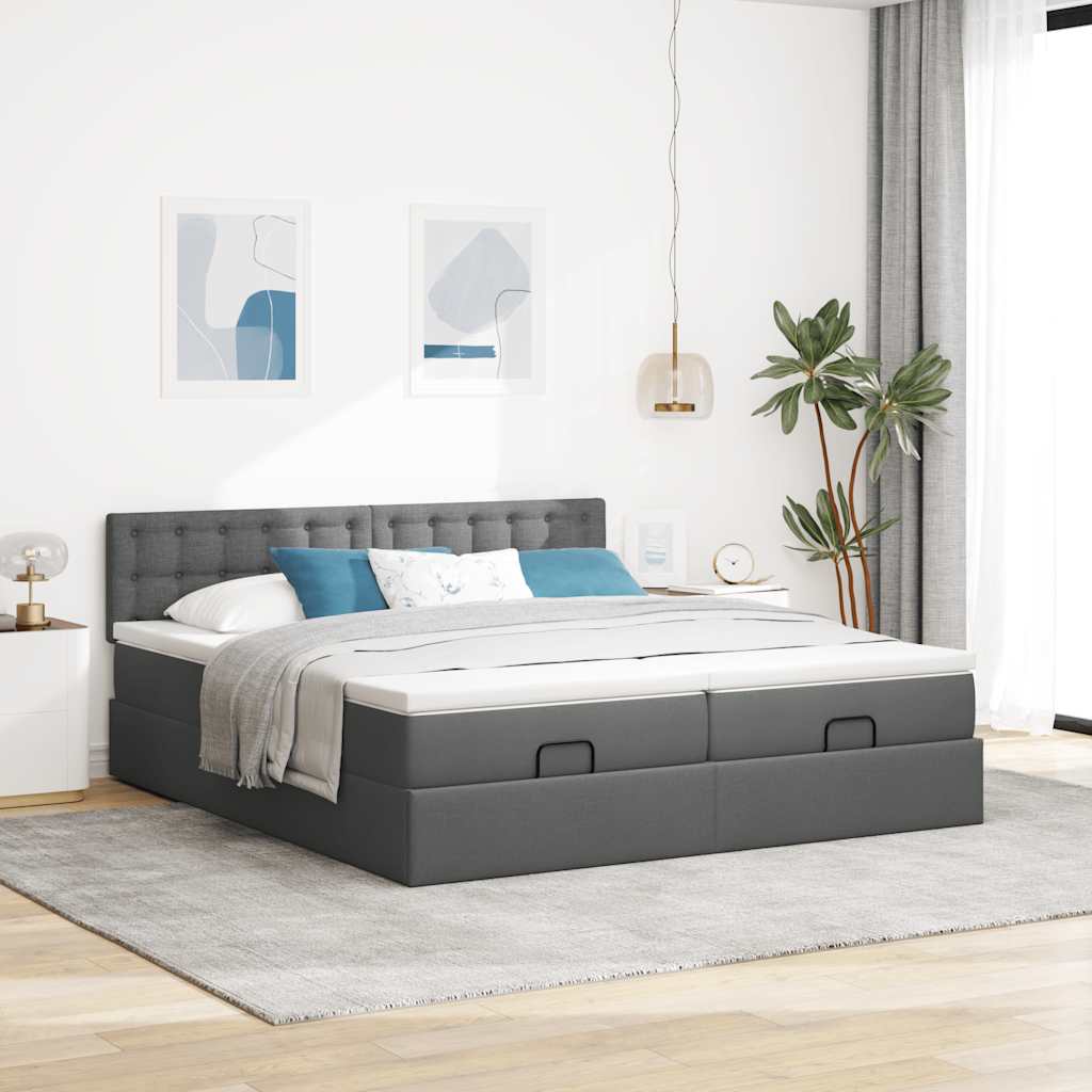 Cadre de lit ottoman avec matelas gris foncé 160x200cm tissu Lits & cadres de lit vidaXL