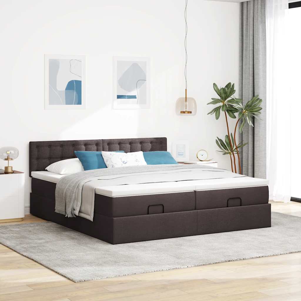 Cadre de lit ottoman avec matelas marron foncé 180x200 cm tissu Lits & cadres de lit vidaXL