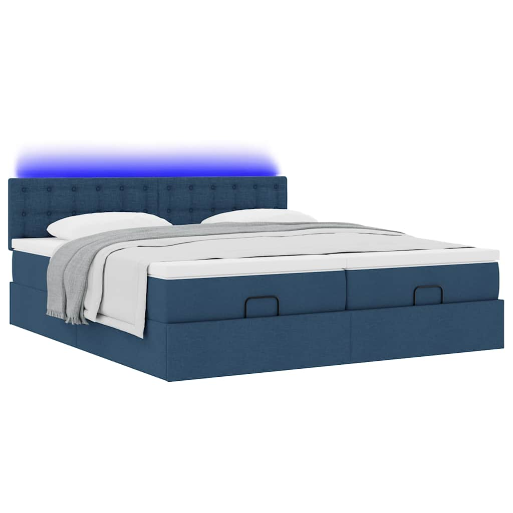 Cadre de lit ottoman avec matelas bleu 180x200 cm tissu Lits & cadres de lit vidaXL