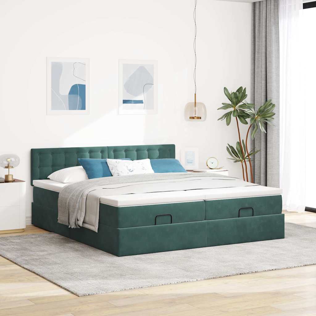 Cadre de lit ottoman avec matelas vert foncé 180x200cm velours Lits & cadres de lit vidaXL