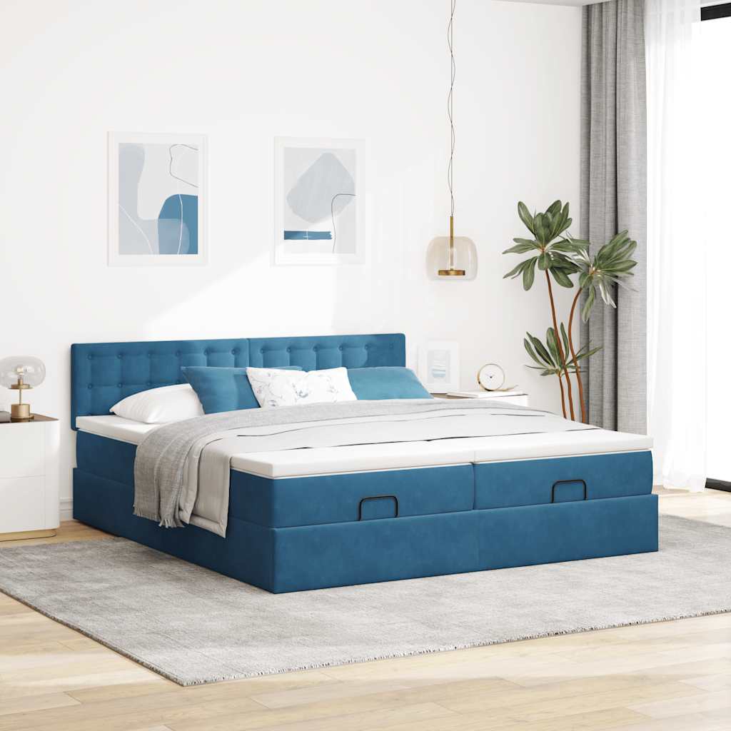 Cadre de lit ottoman avec matelas bleu foncé 180x200 cm velours Lits & cadres de lit vidaXL