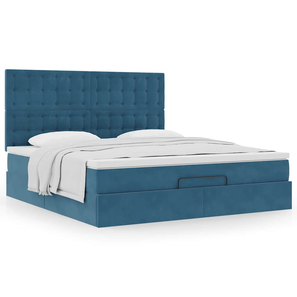 Cadre de lit ottoman avec matelas bleu foncé 180x200 cm velours Lits & cadres de lit vidaXL