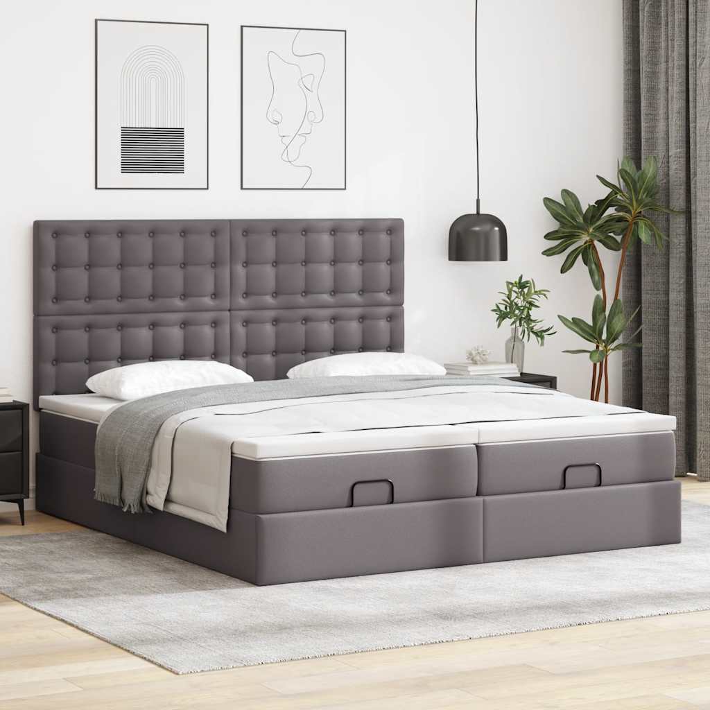 Cadre de lit ottoman avec matelas gris 180x200 cm similicuir Lits & cadres de lit vidaXL