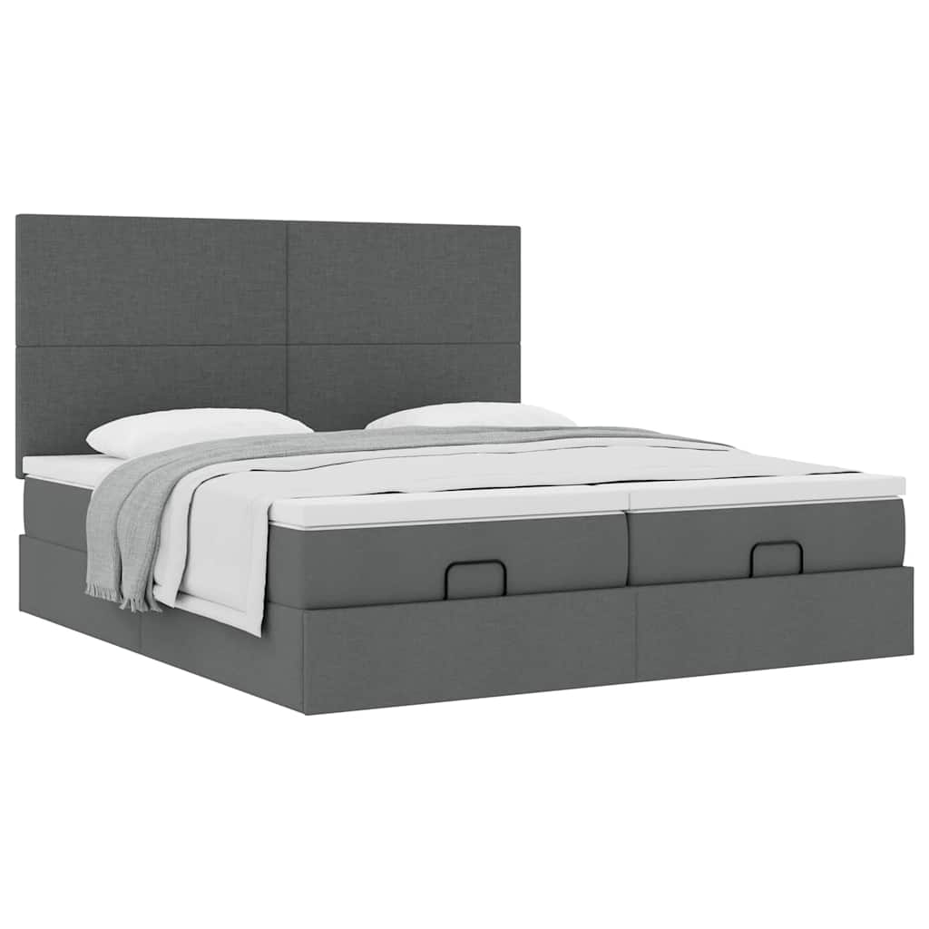 Cadre de lit ottoman avec matelas gris foncé 160x200cm tissu Lits & cadres de lit vidaXL