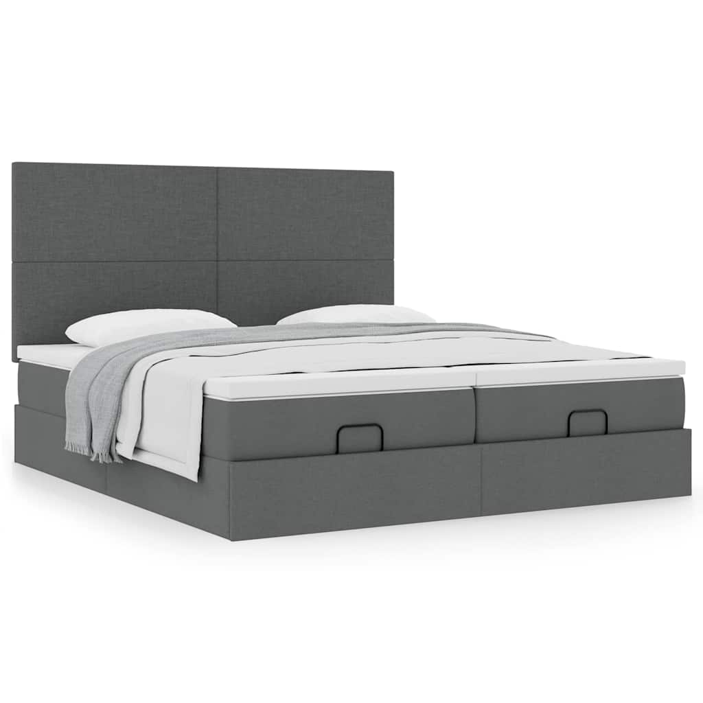 Cadre de lit ottoman avec matelas gris foncé 160x200cm tissu Lits & cadres de lit vidaXL