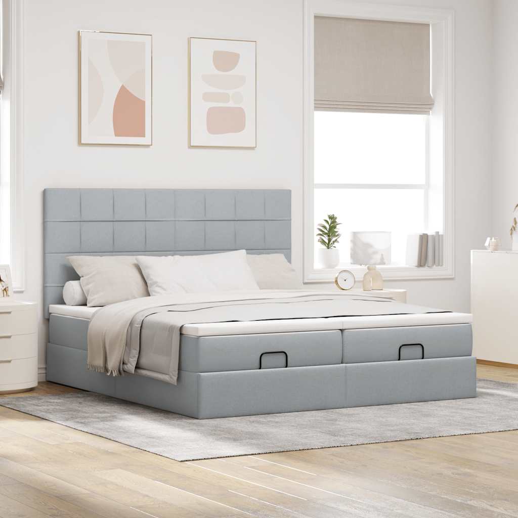 Cadre de lit ottoman et matelas gris clair 160x200cm tissu Lits & cadres de lit vidaXL