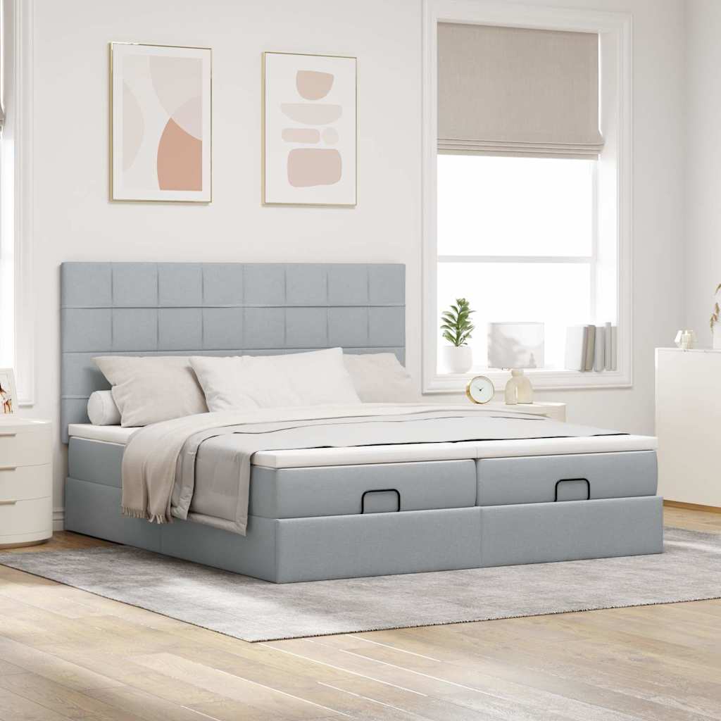 Cadre de lit ottoman et matelas gris clair 180x200cm tissu Lits & cadres de lit vidaXL