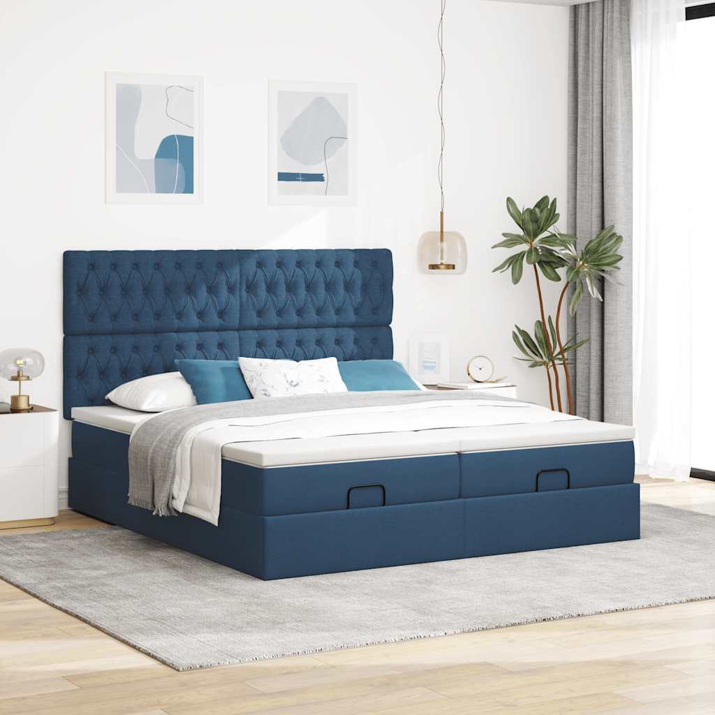 Cadre de lit ottoman avec matelas bleu 180x200 cm tissu Lits & cadres de lit vidaXL