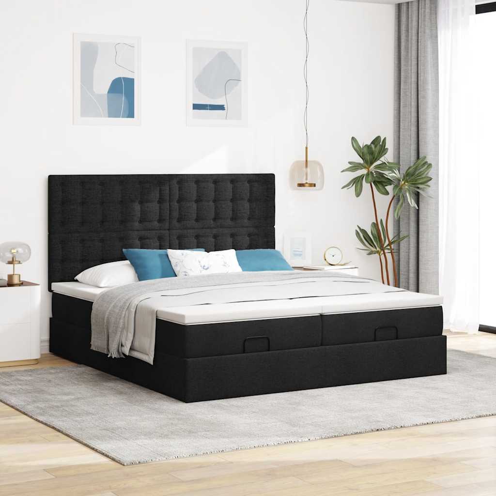 Cadre de lit ottoman avec matelas noir 160x200 cm tissu Lits & cadres de lit vidaXL