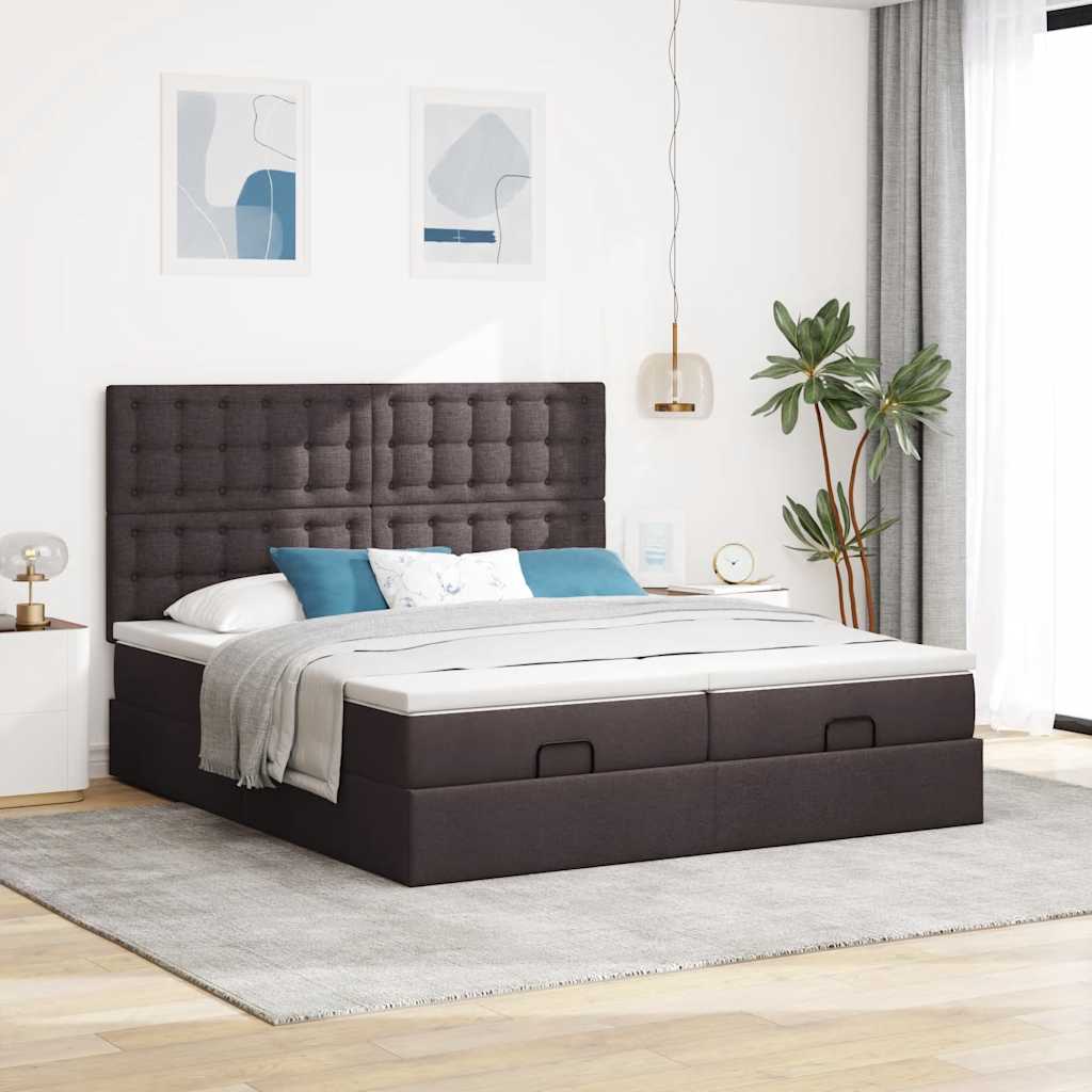 Cadre de lit ottoman avec matelas marron foncé 180x200 cm tissu Lits & cadres de lit vidaXL