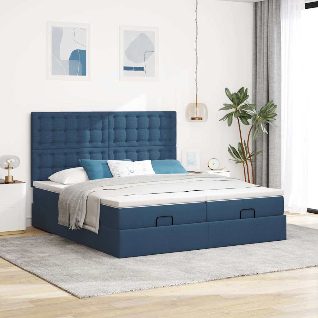 Cadre de lit ottoman avec matelas bleu 180x200 cm tissu Lits & cadres de lit vidaXL