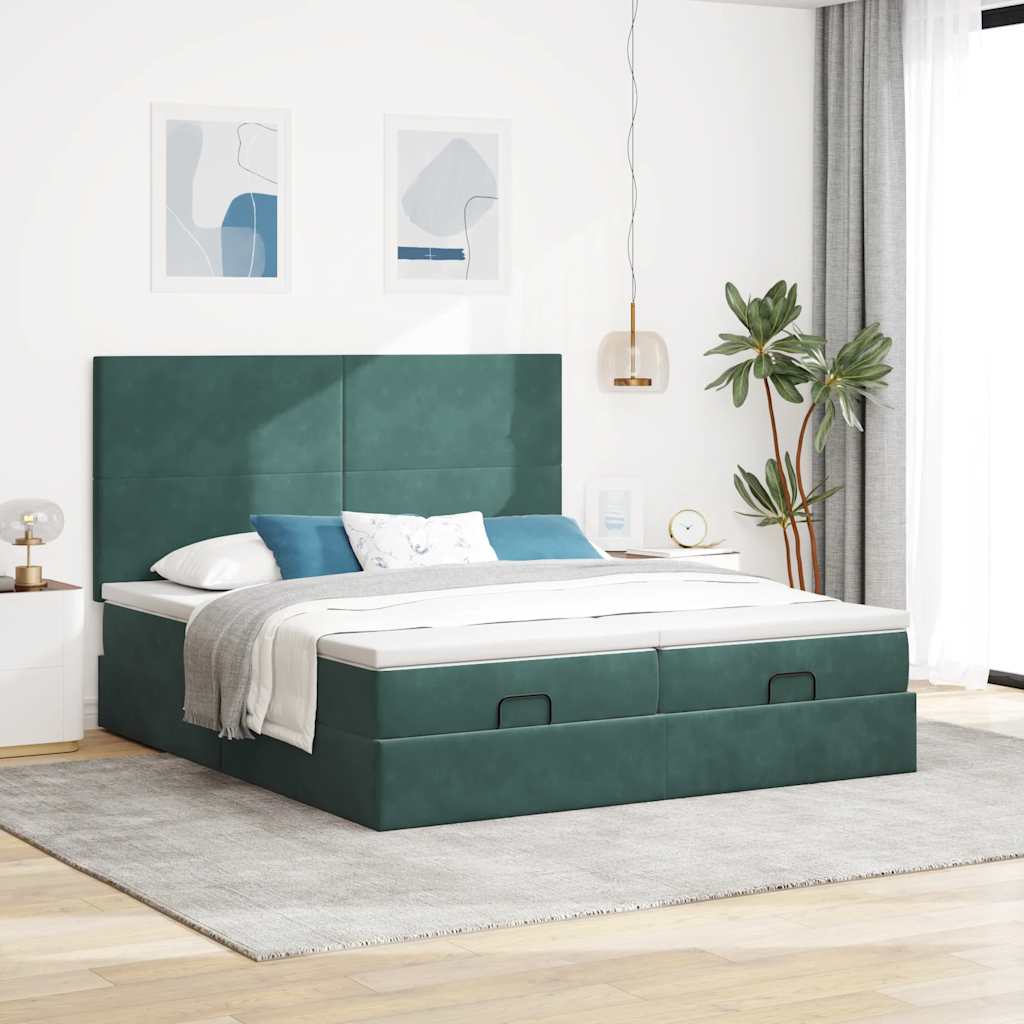 Cadre de lit ottoman avec matelas vert foncé 180x200cm velours Lits & cadres de lit vidaXL