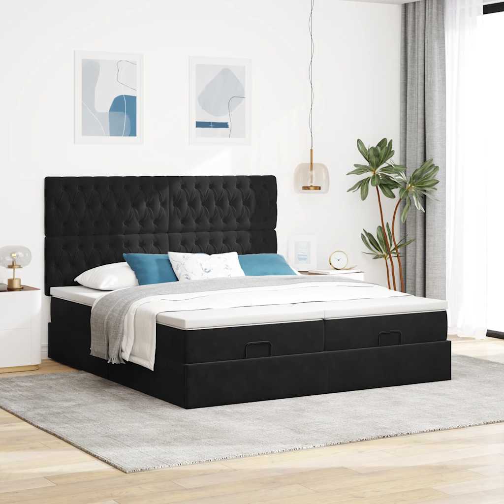 Cadre de lit ottoman avec matelas noir 160x200 cm velours Lits & cadres de lit vidaXL