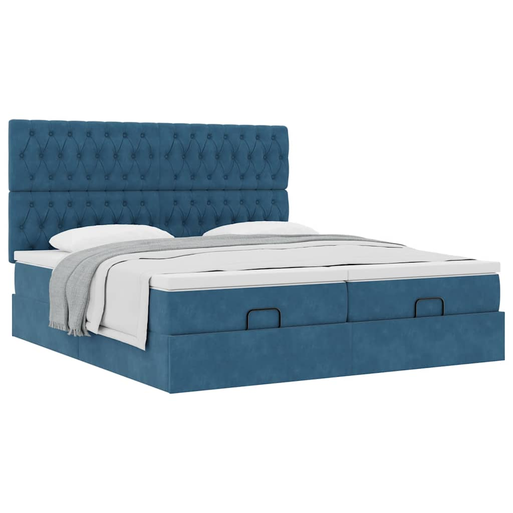 Cadre de lit ottoman avec matelas bleu foncé 160x200 cm velours Lits & cadres de lit vidaXL