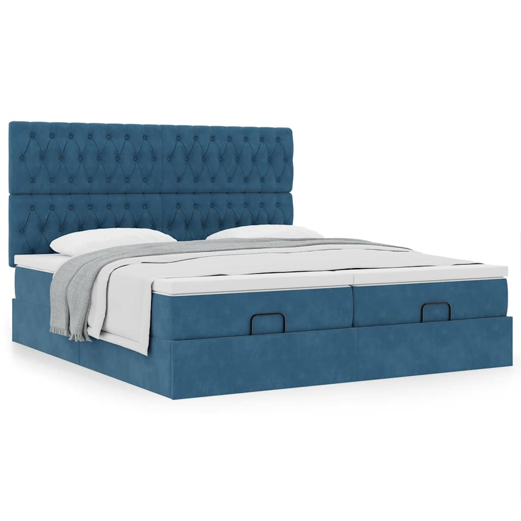 Cadre de lit ottoman avec matelas bleu foncé 160x200 cm velours Lits & cadres de lit vidaXL