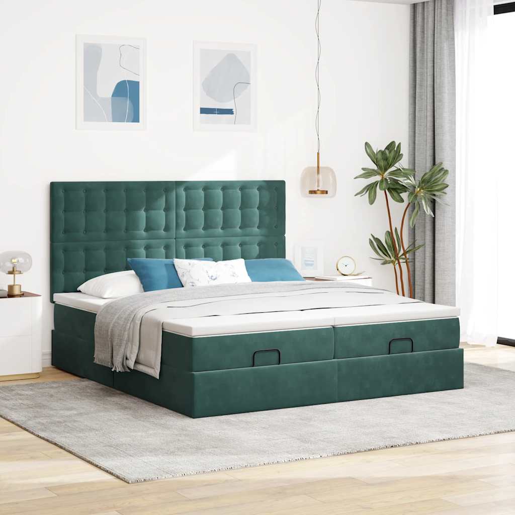 Cadre de lit ottoman avec matelas vert foncé 180x200cm velours Lits & cadres de lit vidaXL