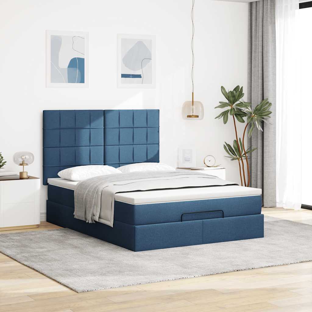 Cadre de lit ottoman avec matelas bleu 140x200 cm tissu Lits & cadres de lit vidaXL