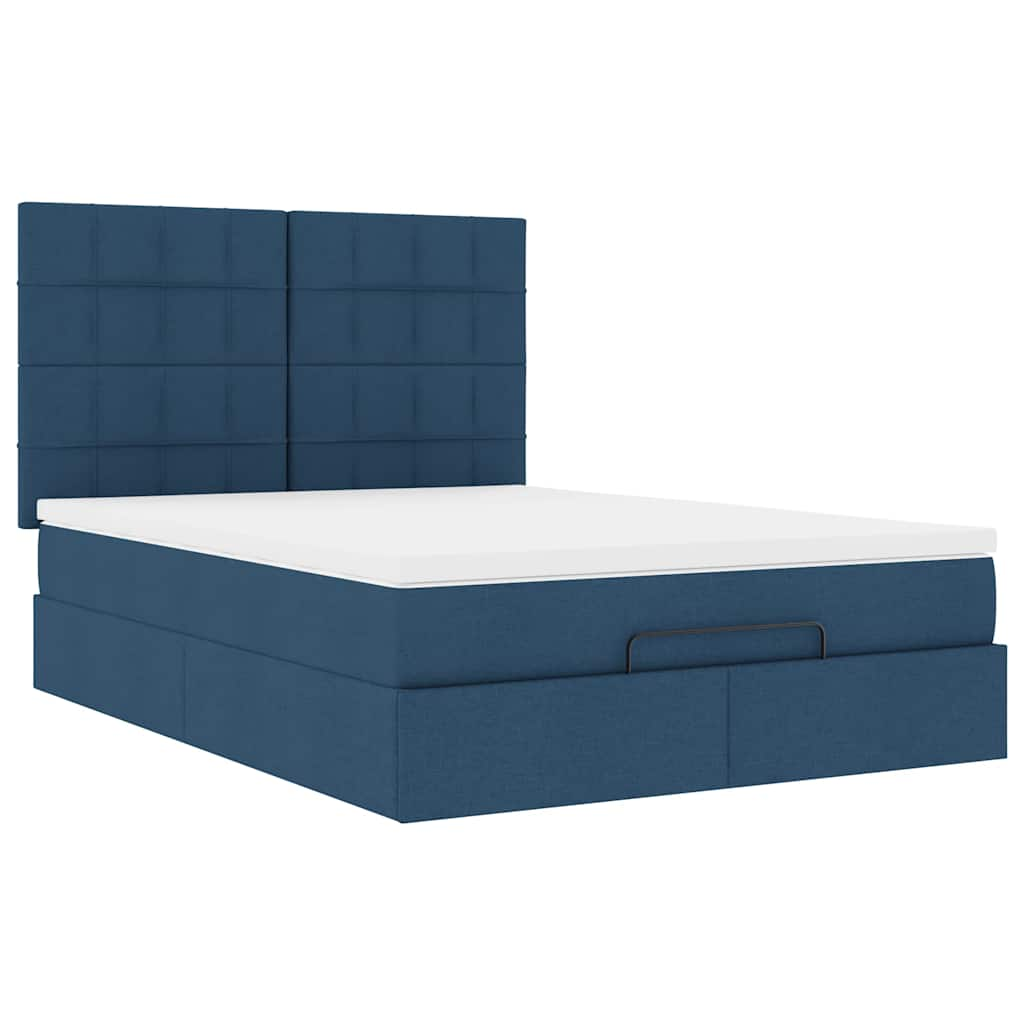 Cadre de lit ottoman avec matelas bleu 140x200 cm tissu Lits & cadres de lit vidaXL