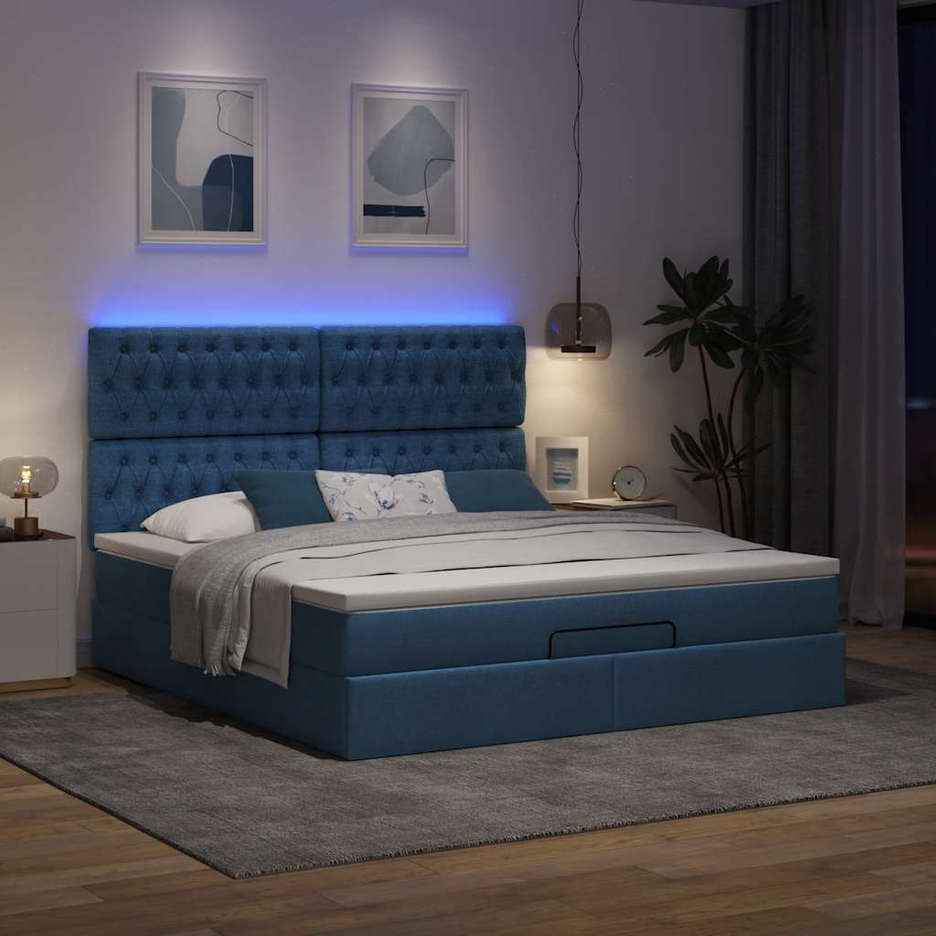 Cadre de lit ottoman avec matelas bleu 180x200 cm tissu Lits & cadres de lit vidaXL