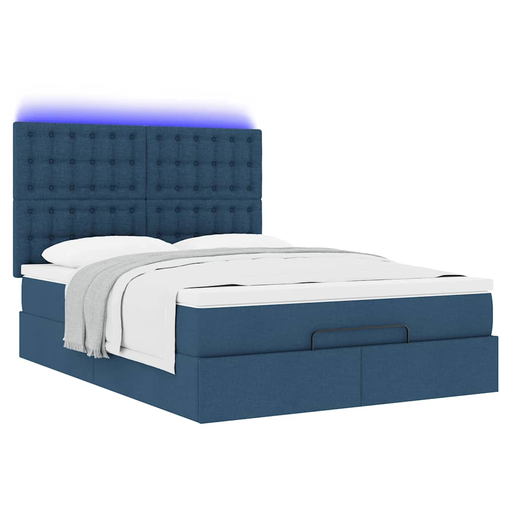 Cadre de lit ottoman avec matelas bleu 140x190 cm tissu Lits & cadres de lit vidaXL